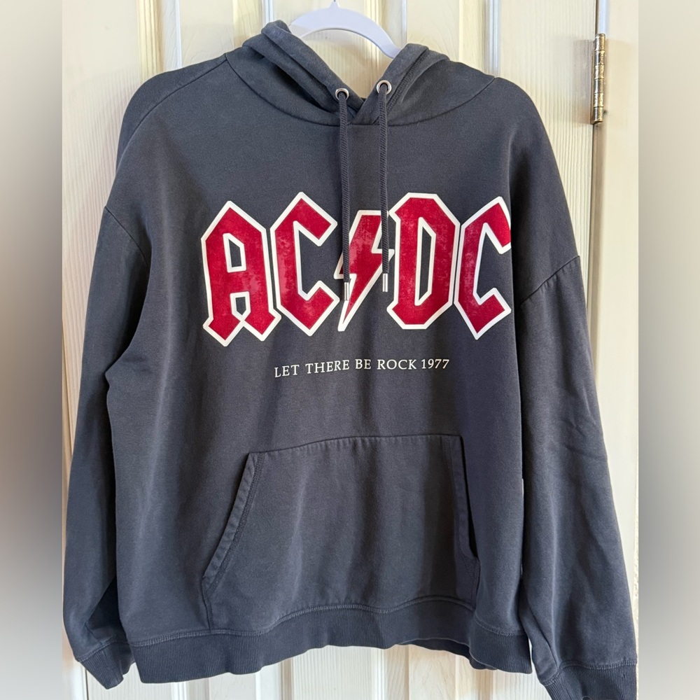 H&M Charcoal Hoodie with Red AC/DC Graphic